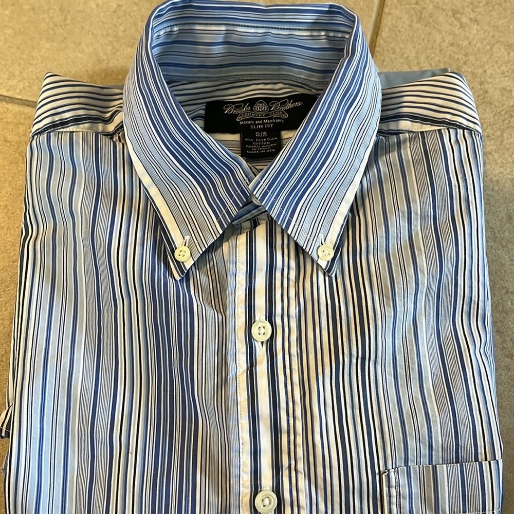 Brooks Brothers Men's Small Slim fit button down in multi blue stripe